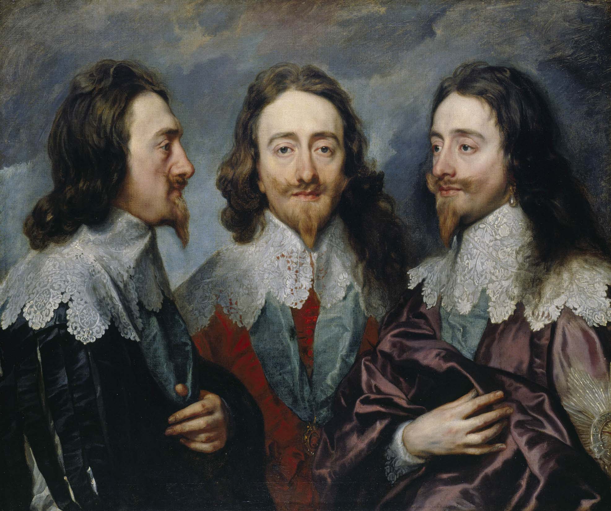 Karl I avbildad från tre håll av Anthony van Dyck
