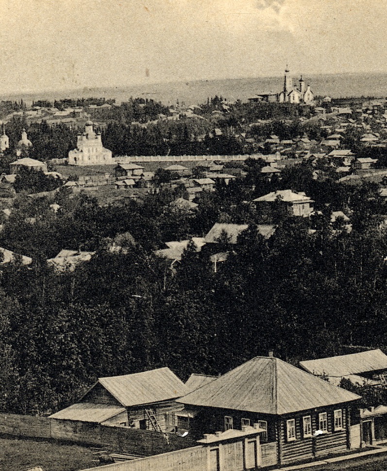 Vy över Sarapul med kyrkor, 1900-1915